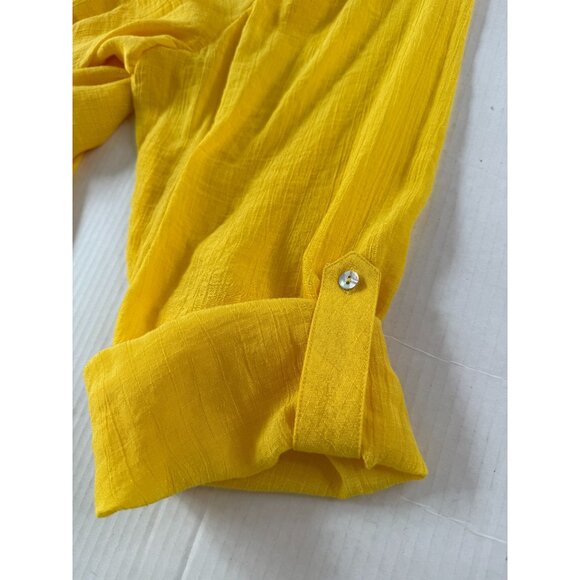 Zac & Rachel Woman Yellow Button-Down Blouse 3X with Roll-Tab Sleeves Gauze Boho - Picture 9 of 10